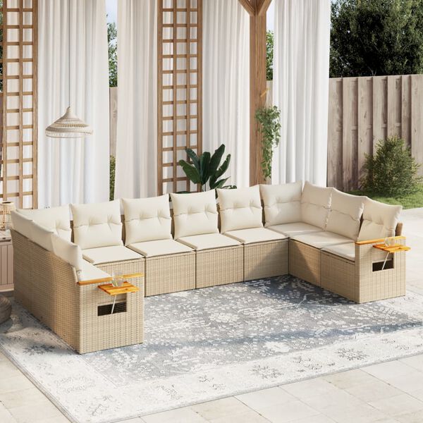 vidaXL 10 Piece Garden Sofa Set with Cushions Beige Poly Rattan