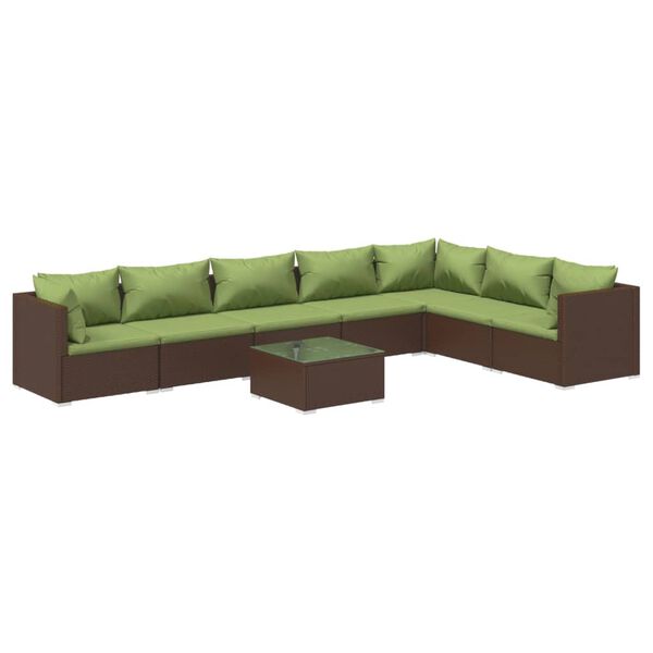 vidaXL 8 Piece Garden Lounge Set with Cushions Poly Rattan Brown