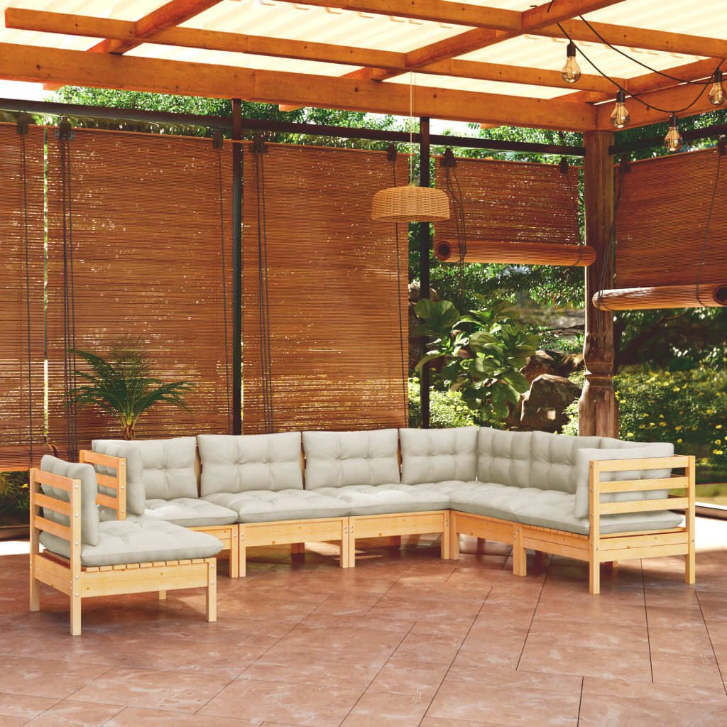 vidaXL 7 Piece Garden Lounge Set with Cream Cushions Solid Pinewood