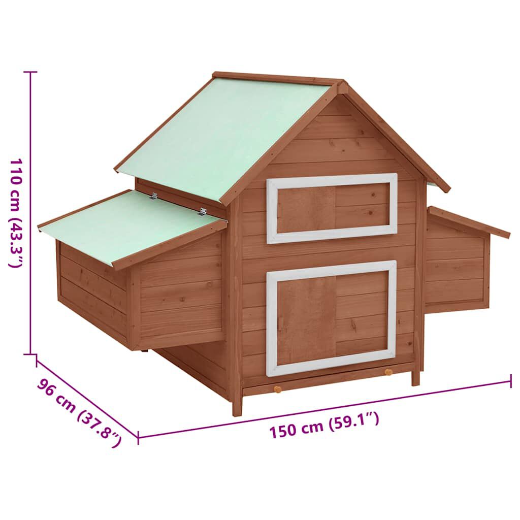 vidaXL Chicken Coop Mocha and White 150x96x110 cm Solid Firwood