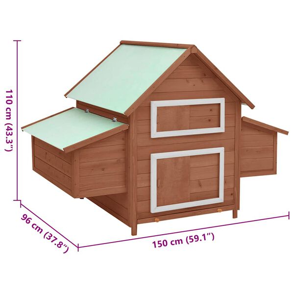 vidaXL Chicken Coop Mocha and White 150x96x110 cm Solid Firwood