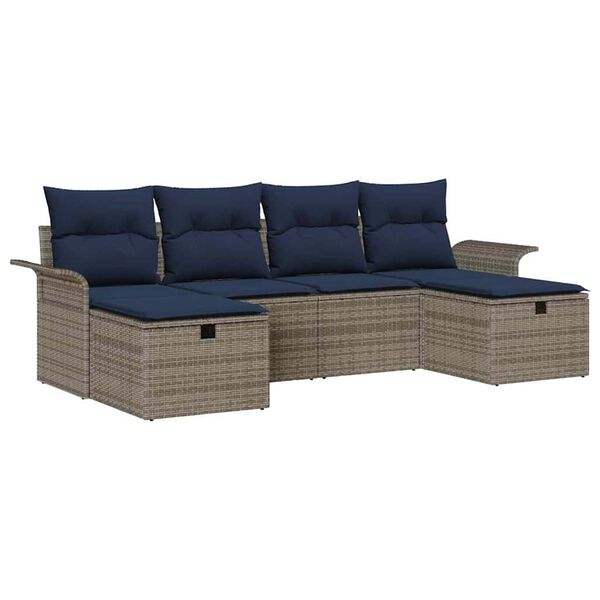 vidaXL Garden Sofa Set 6 pcs Grey and navy 251 x 117 x 85 cm
