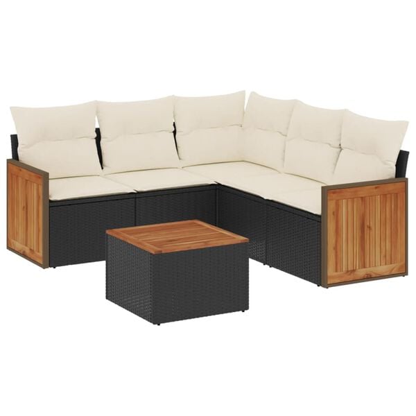 vidaXL 6 Piece Garden Sofa Set with Cushions Black Poly Rattan