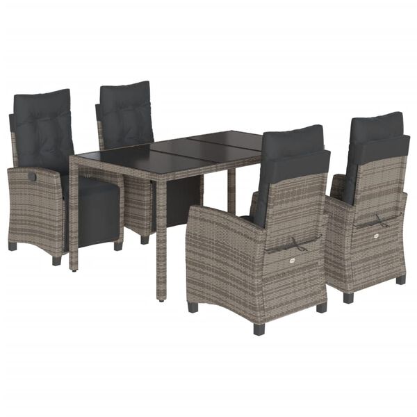 vidaXL 5 Piece Garden Dining Set with Cushions Grey Poly Rattan