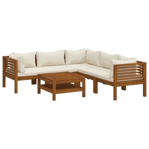 vidaXL 6 Piece Garden Lounge Set with Cream Cushion Solid Acacia Wood