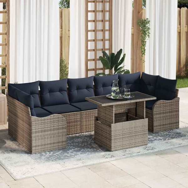 vidaXL Garden Sofa Set with Cushion 8 pcs Grey Poly rattan