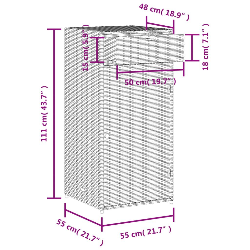 vidaXL Garden Storage Cabinet Brown 55x55x111 cm Poly Rattan