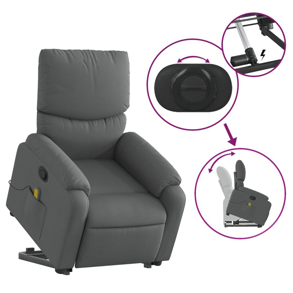 vidaXL Stand up Massage Recliner Chair Dark Grey Fabric