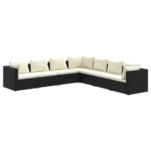 vidaXL 7 Piece Garden Lounge Set with Cushions Poly Rattan Black