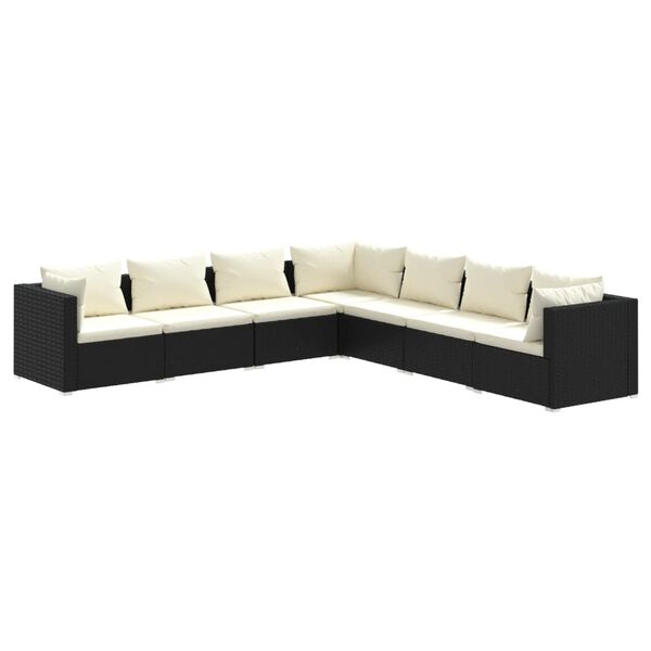 vidaXL 7 Piece Garden Lounge Set with Cushions Poly Rattan Black
