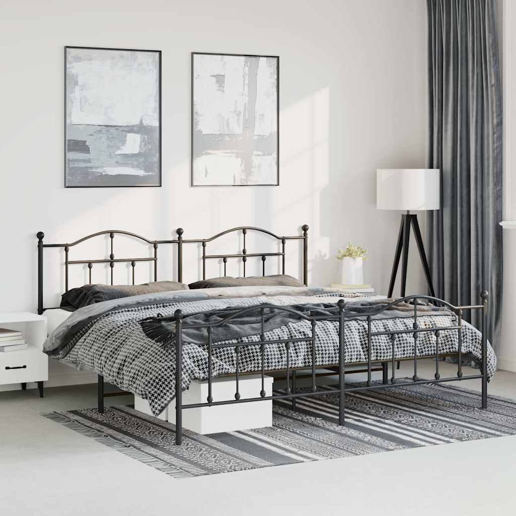 vidaXL Metal Bed Frame without Mattress with Footboard Black 183x213cm