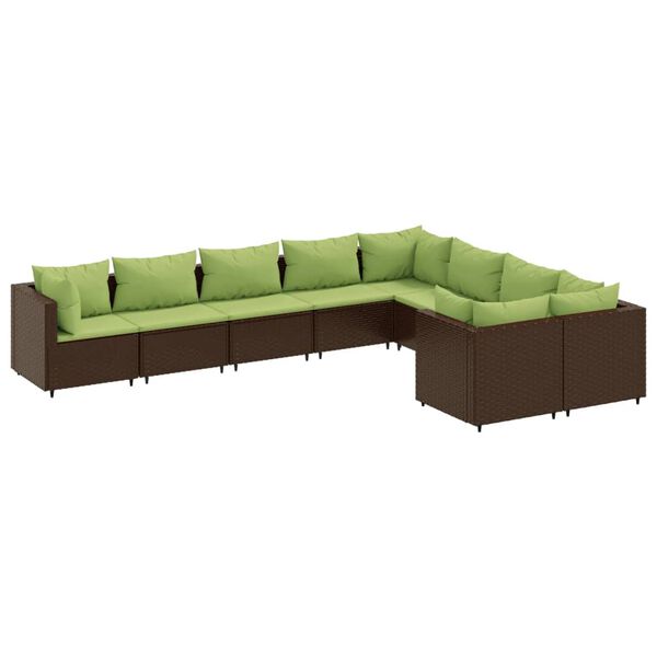 vidaXL 9 Piece Garden Sofa Set with Cushions Brown Poly Rattan