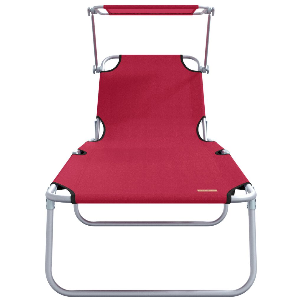 vidaXL Folding Sun Lounger with Canopy Steel and Fabric Red