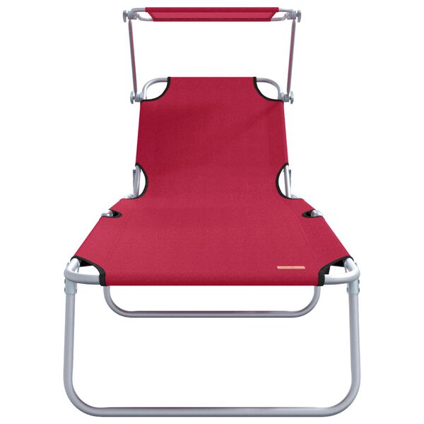 vidaXL Folding Sun Lounger with Canopy Steel and Fabric Red