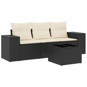 vidaXL 4 Piece Garden Sofa Set with Cushions Black Poly Rattan