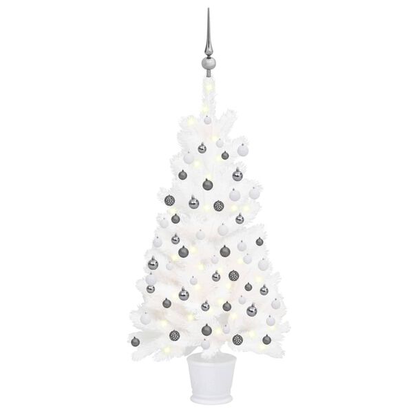 vidaXL Artificial Pre-lit Christmas Tree with Ball Set White 90 cm