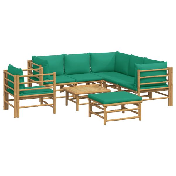 vidaXL 8 Piece Garden Lounge Set with Green Cushions Bamboo
