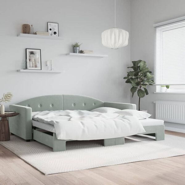 vidaXL Daybed with Trundle without Mattress Light Grey 100x190 cm