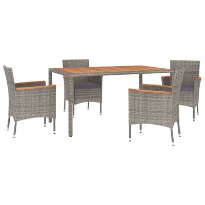 vidaXL 5 Piece Garden Dining Set with Cushions Grey Poly Rattan