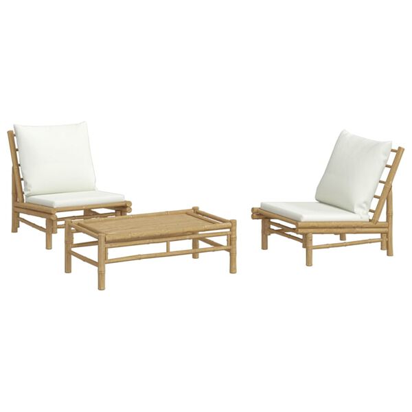 vidaXL 3 Piece Garden Lounge Set with Cream White Cushions Bamboo