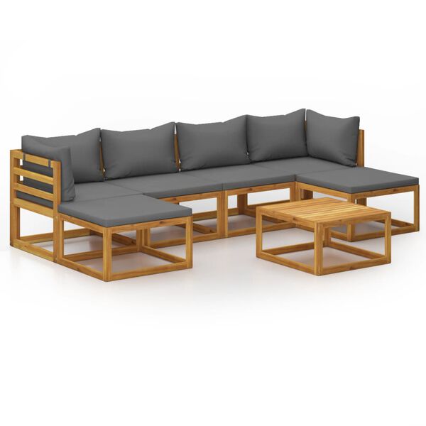 vidaXL 7 Piece Garden Lounge Set with Cushion Solid Acacia Wood