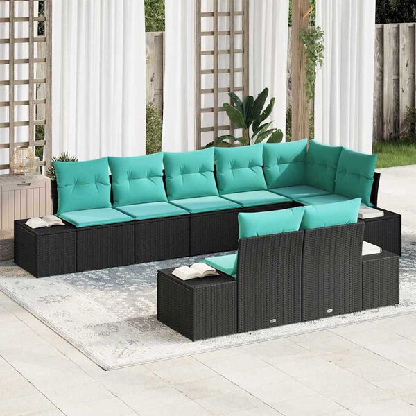 vidaXL Garden Sofa Set 8 pcs Black and turquoise 319 x 154 x 85 cm