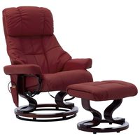 vidaXL Massage Reclining Chair Wine Red Faux Leather and Bentwood