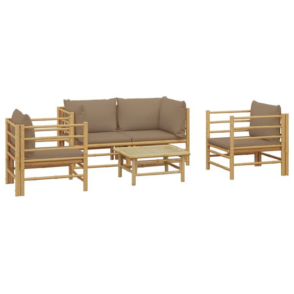 vidaXL 5 Piece Garden Lounge Set with Taupe Cushions Bamboo