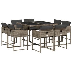 vidaXL 9 Piece Garden Dining Set with Cushions Grey Poly Rattan
