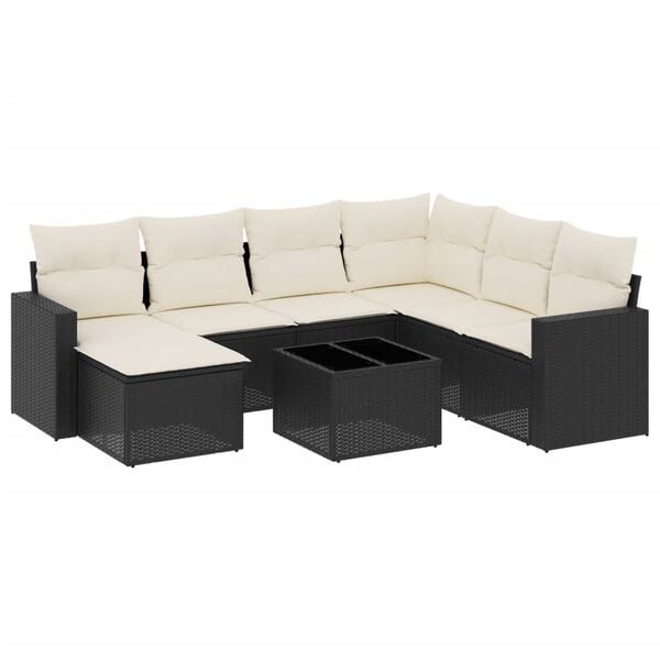 vidaXL 8 Piece Garden Sofa Set with Cushions Black Poly Rattan