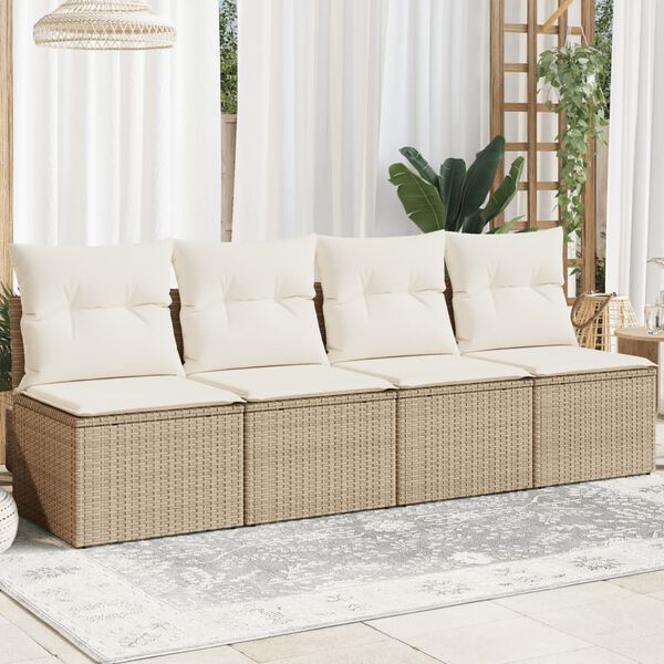 vidaXL Garden Sofa with Cushions 4-Seater Beige Poly Rattan