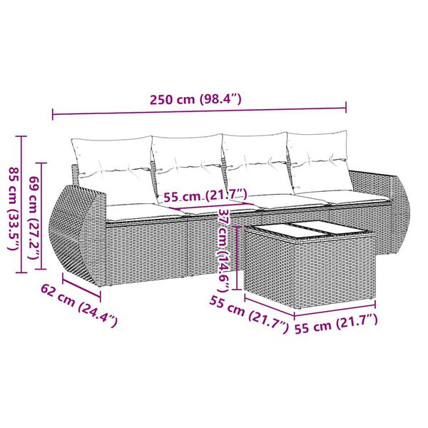 vidaXL 5 Piece Garden Sofa Set with Cushions Black Poly Rattan