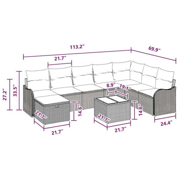 vidaXL Garden Sofa Set 9 pcs Brown and red 287.5 x 177.5 x 85 cm
