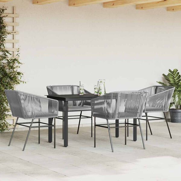 vidaXL 5 Piece Garden Dining Set with Cushions Grey Poly Rattan Glass