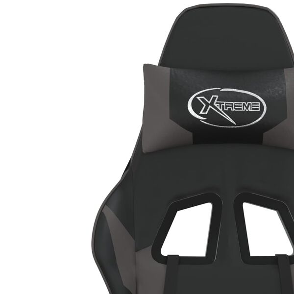 vidaXL Gaming Chair with Footrest Black and Grey Faux Leather