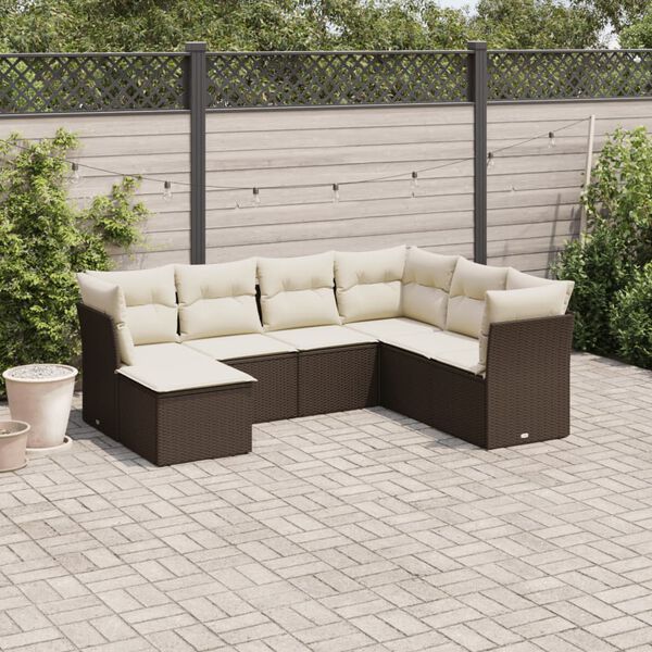 vidaXL 7 Piece Garden Sofa Set with Cushions Brown Poly Rattan