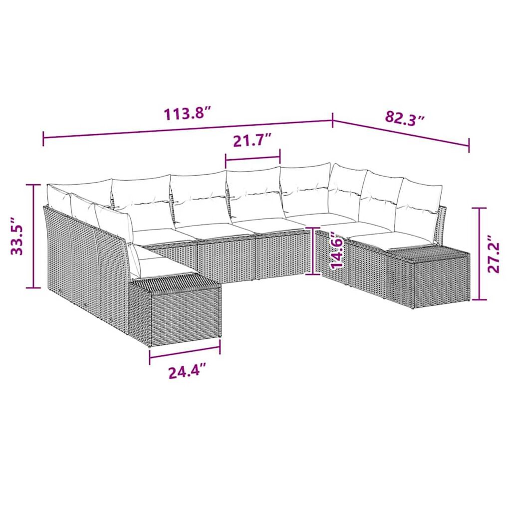 vidaXL Garden Sofa Set with Cushion 9 pcs Brown Poly rattan