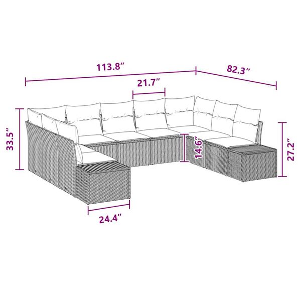 vidaXL Garden Sofa Set with Cushion 9 pcs Brown Poly rattan