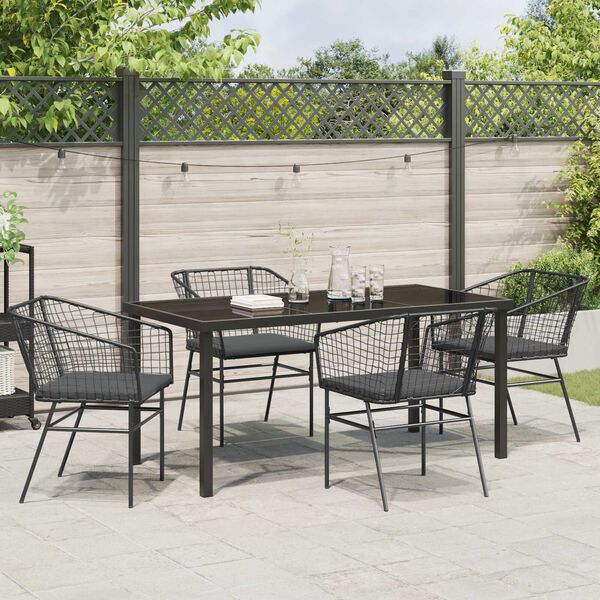 vidaXL Garden Dining Set 5 pcs Black Poly Rattan