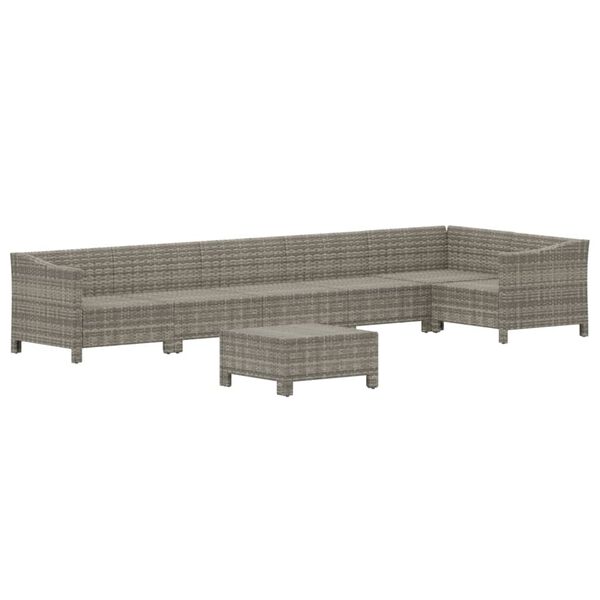 vidaXL 7 Piece Garden Lounge Set with Cushions Grey Poly Rattan