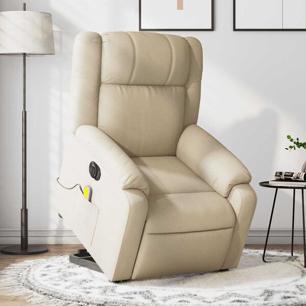 vidaXL Electric Stand up Massage Recliner Chair Cream Fabric