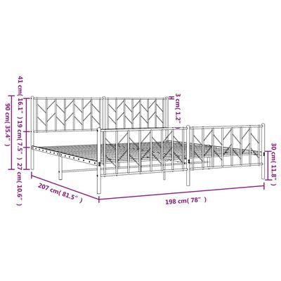 vidaXL Metal Bed Frame without Mattress with Footboard Black 193x203 cm