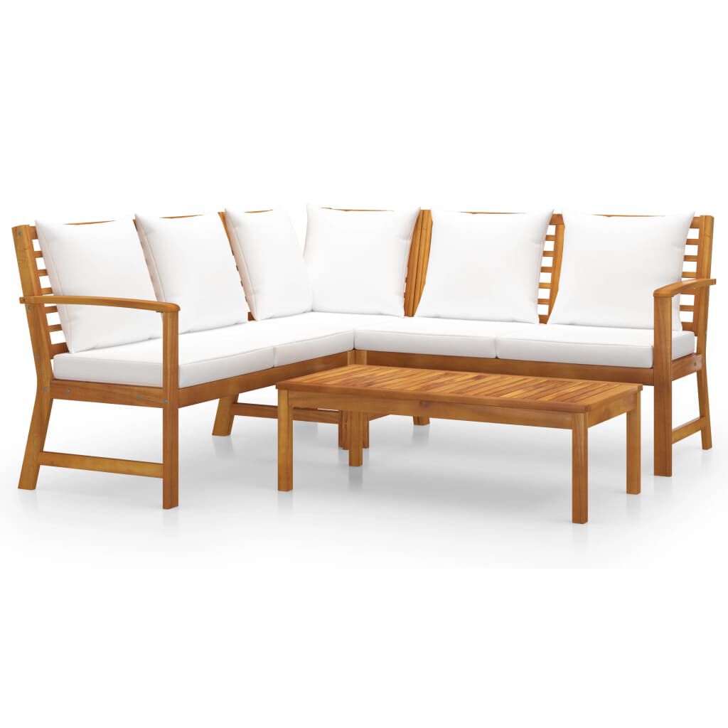vidaXL 4 Piece Garden Lounge Set with Cushion Cream Solid Acacia Wood