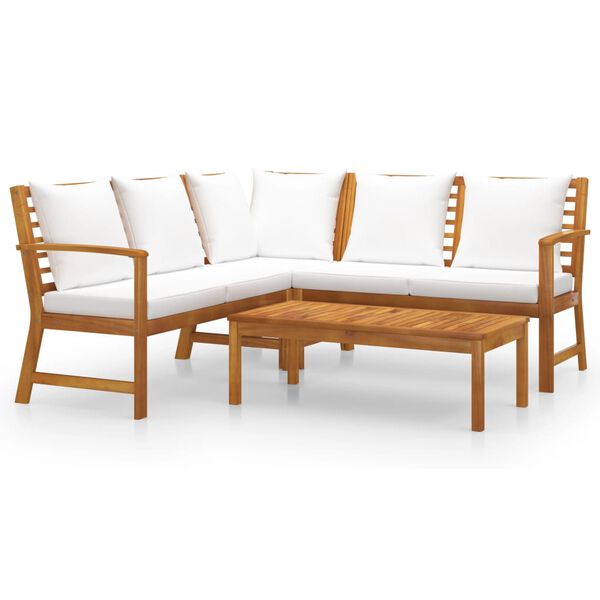 vidaXL 4 Piece Garden Lounge Set with Cushion Cream Solid Acacia Wood