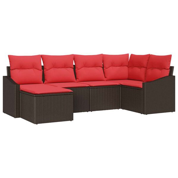 vidaXL Sofa Set with Cushion 6 pcs Brown Poly Rattan