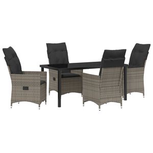 vidaXL Garden Dining Set with Cushion 5 pcs Grey Poly Rattan