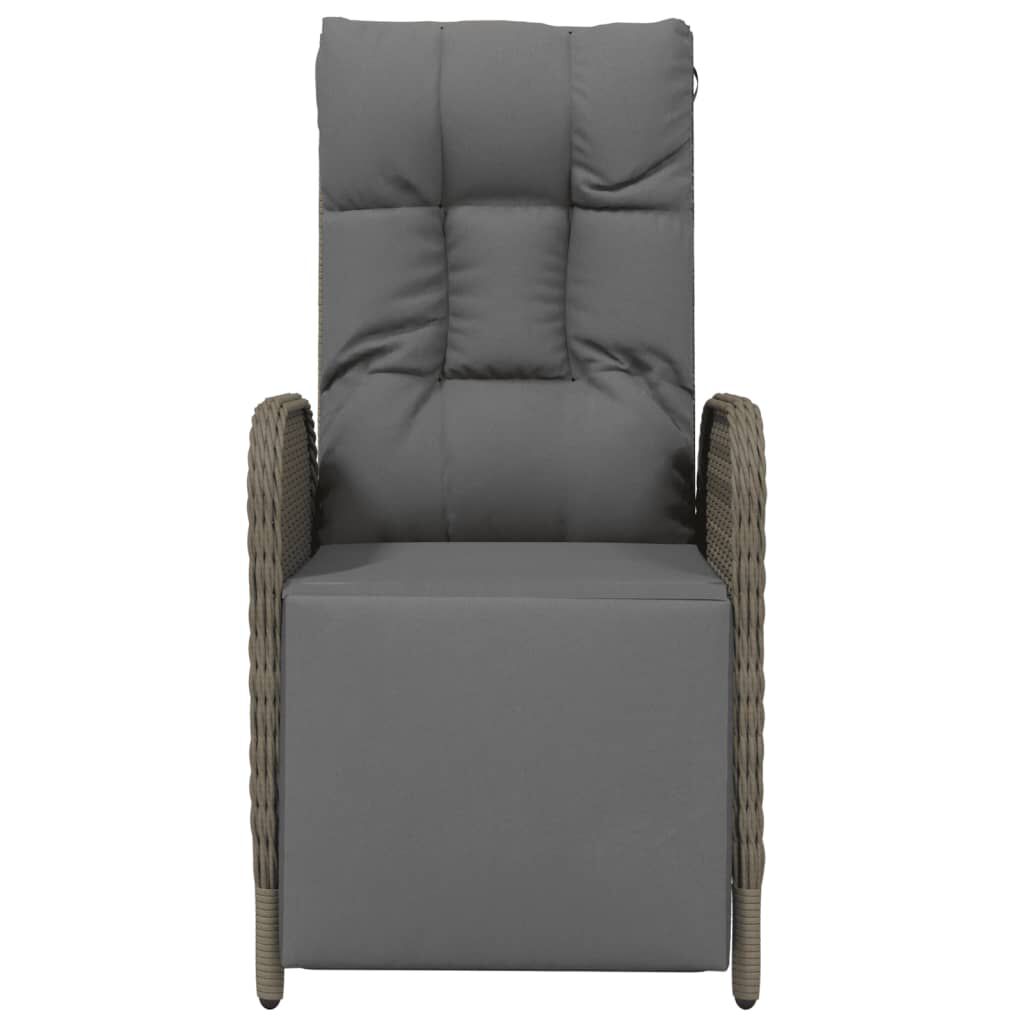 vidaXL Outdoor Reclining Chairs with Cushions 2 pcs Poly Rattan Grey