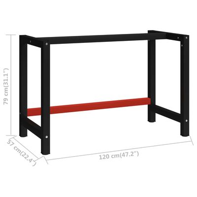 vidaXL Work Bench Frame Metal 120x57x79 cm Black and Red