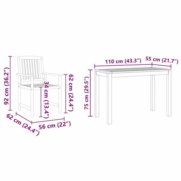 vidaXL Garden Dining Set 3 pcs Brown Solid Acacia wood