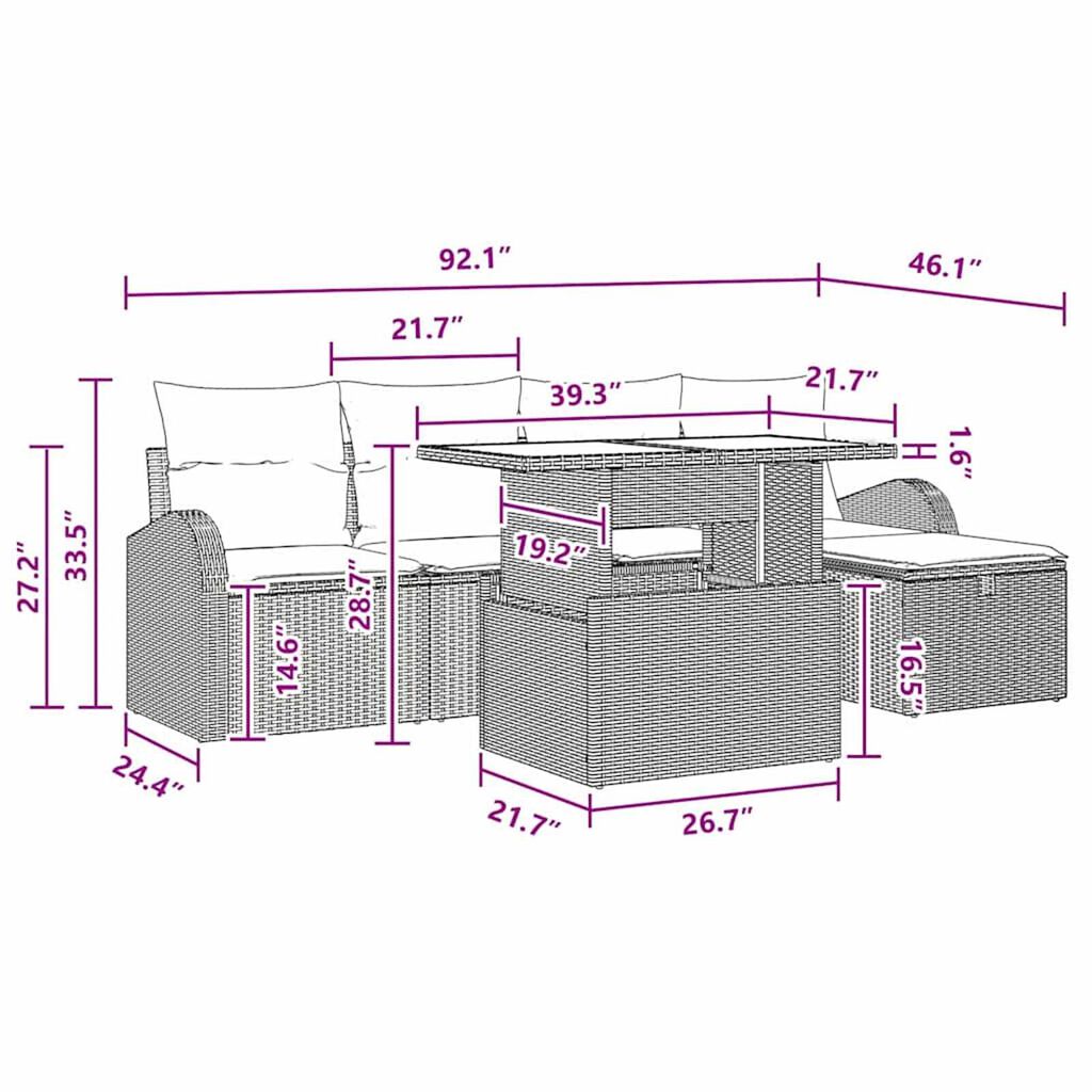 vidaXL Garden Sofa Set with Cushion 6 pcs Grey Poly rattan